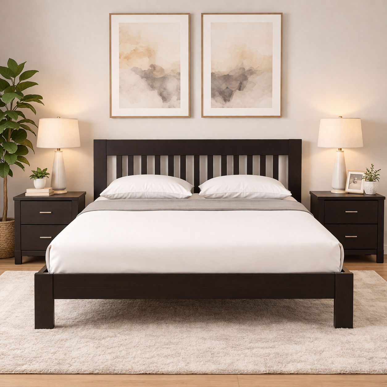 Solid Wood Queen Bed |Mahogany Finish | Urban Ladder