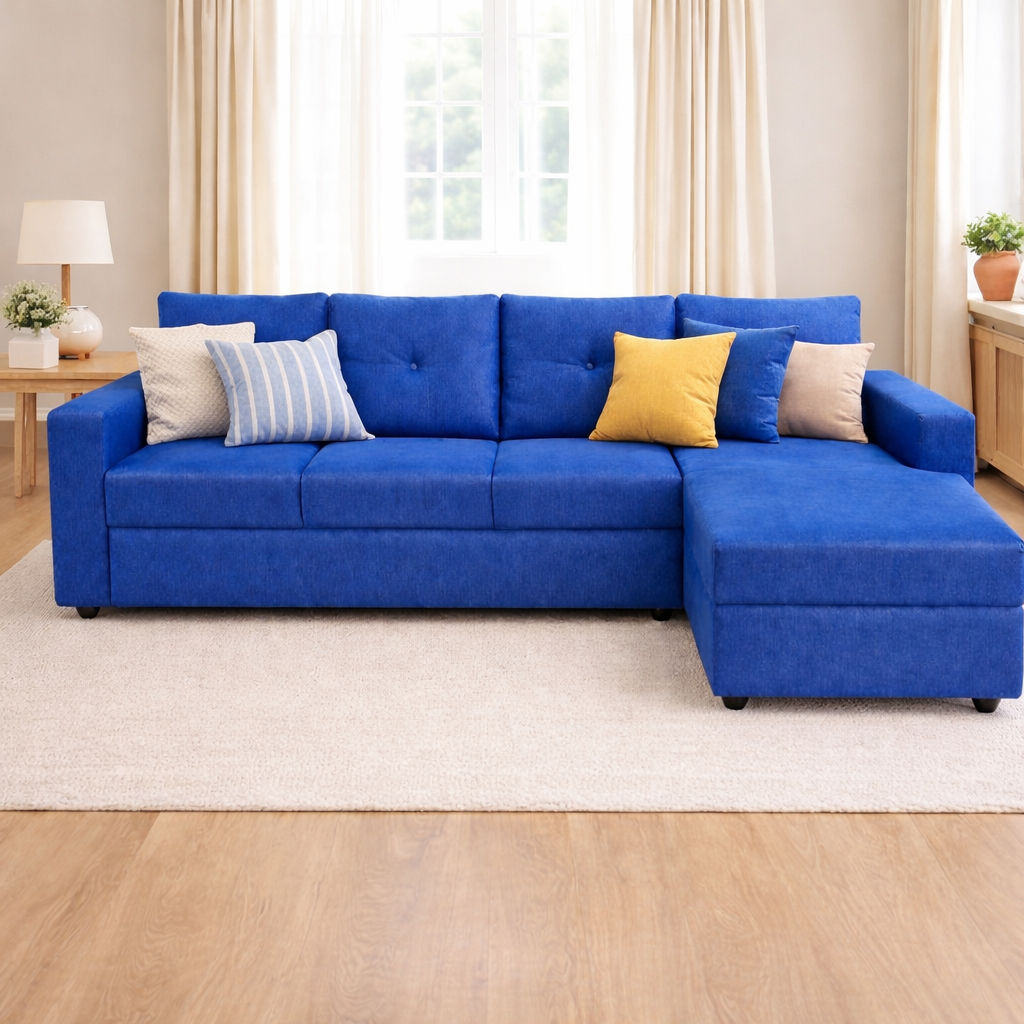 Klassik Blue L Shape Sofa (5 Seater - Left )  by Elitrus