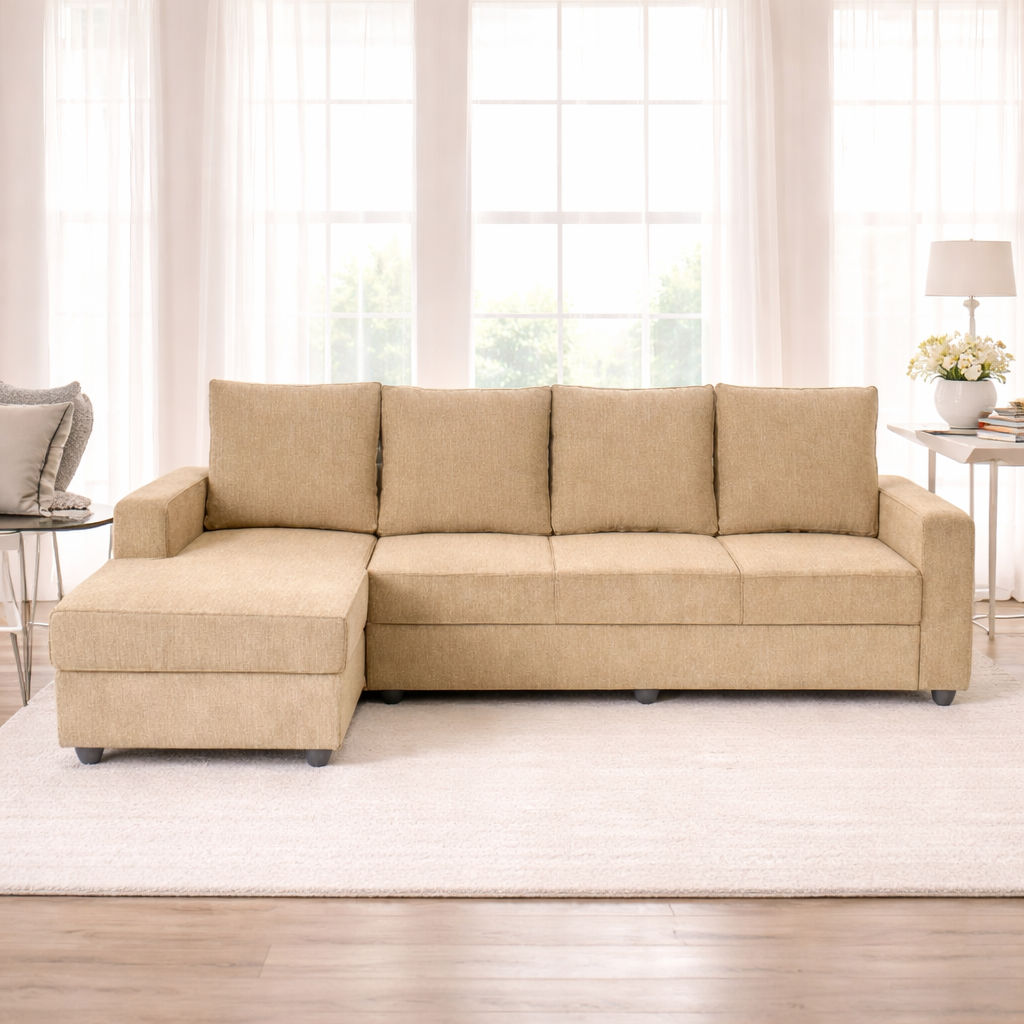 Klassik Beige L Shape Sofa (5 Seater - right )  by Elitrus