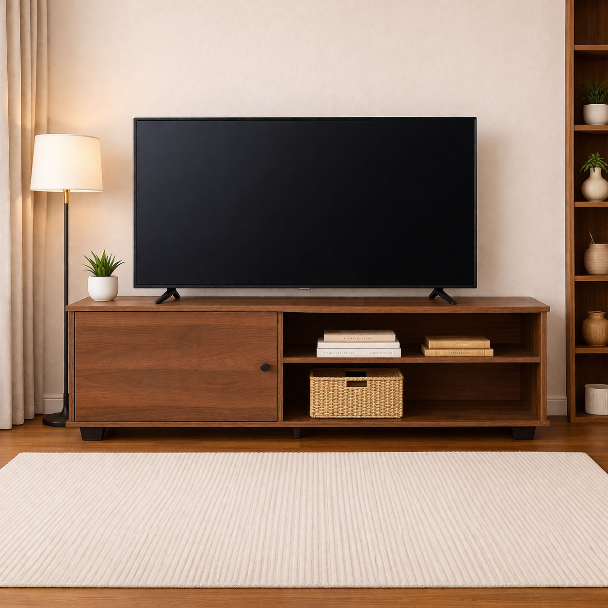Engineered Wood Free Standing TV Unit In Dark Wenge Finish by Urban Ladder