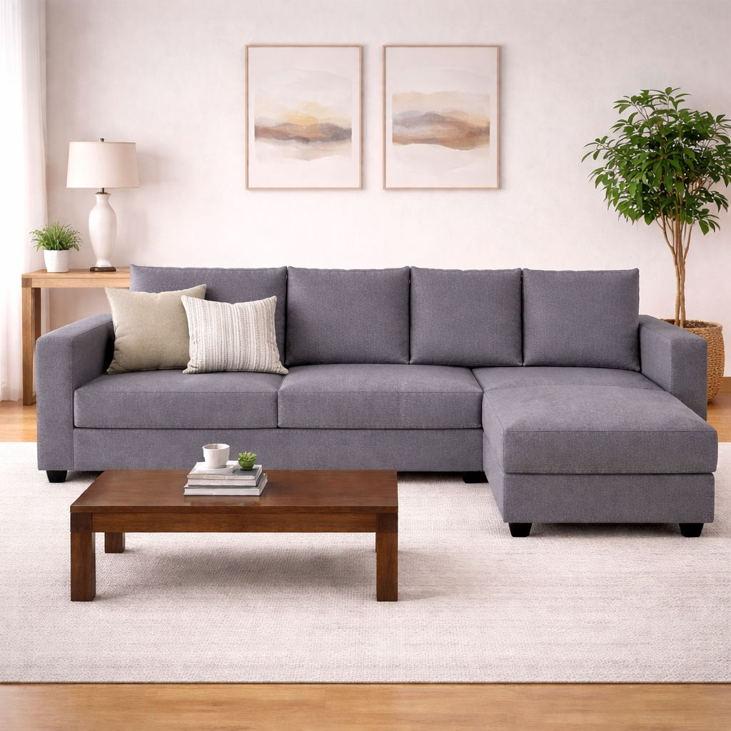Klassik Grey 4 Seater Interchangeable L Shape Sofa Set by Elitrus