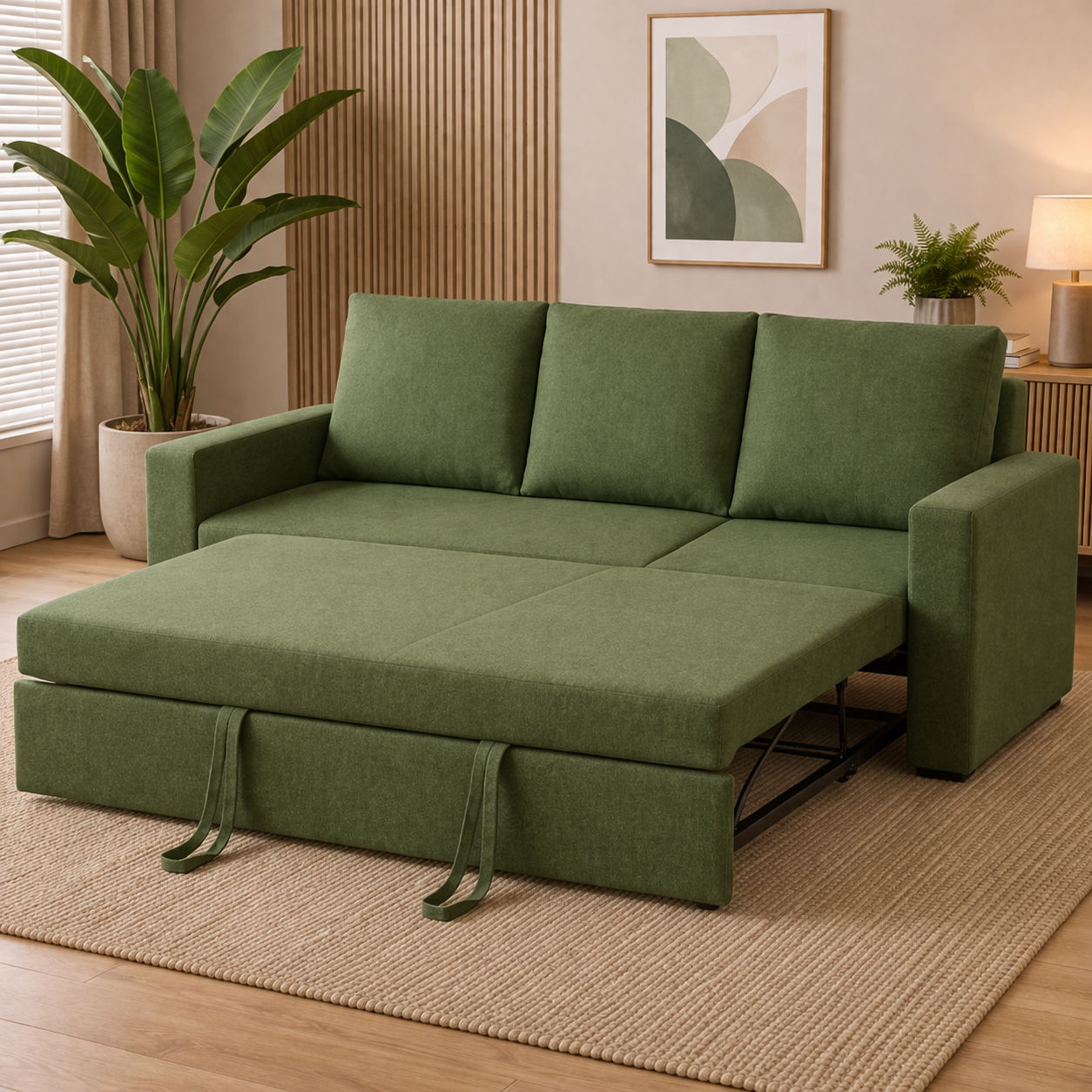 Klassik Green 3 Seater Sofa Cum Bed  by Elitrus 