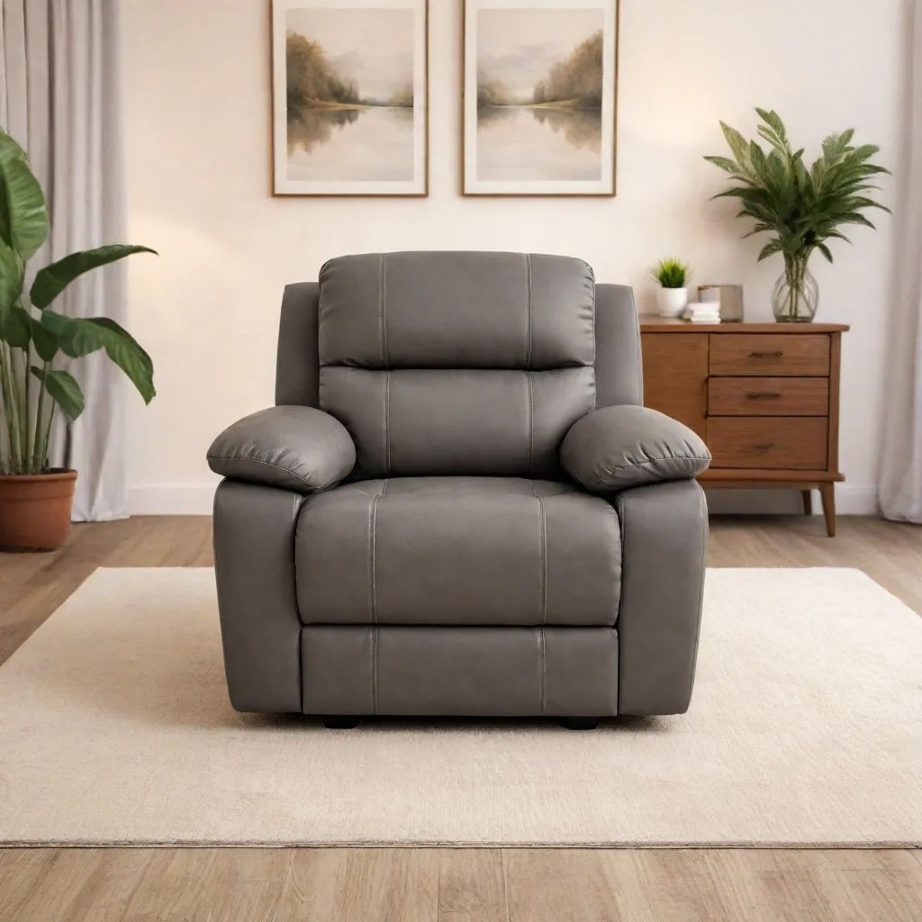Royal Leatherette Recliner Sofa 1 seater Grey - Motorized by Elitrus