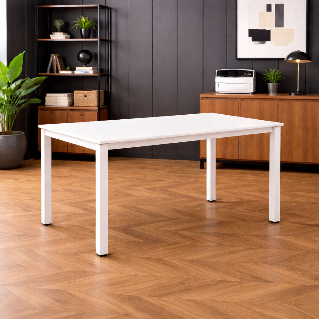 Elitrus (2 X 4 Feet) 1 Seater Office Workstation Table Powder coated metal base with with Prelam particle board top - White