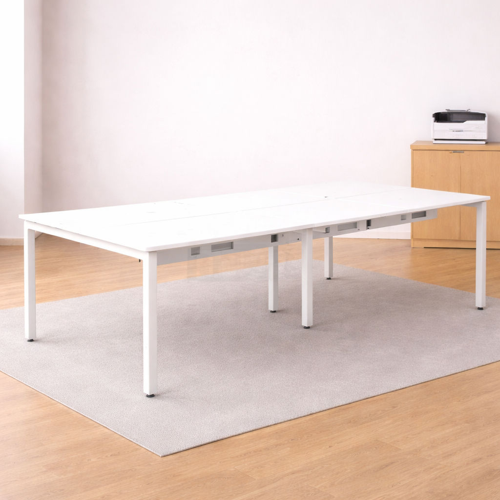 Elitrus (4 X 6 Feet) 4 Seater Office Workstation Table Powder coated metal base with Prelam particle board top with raceway - White