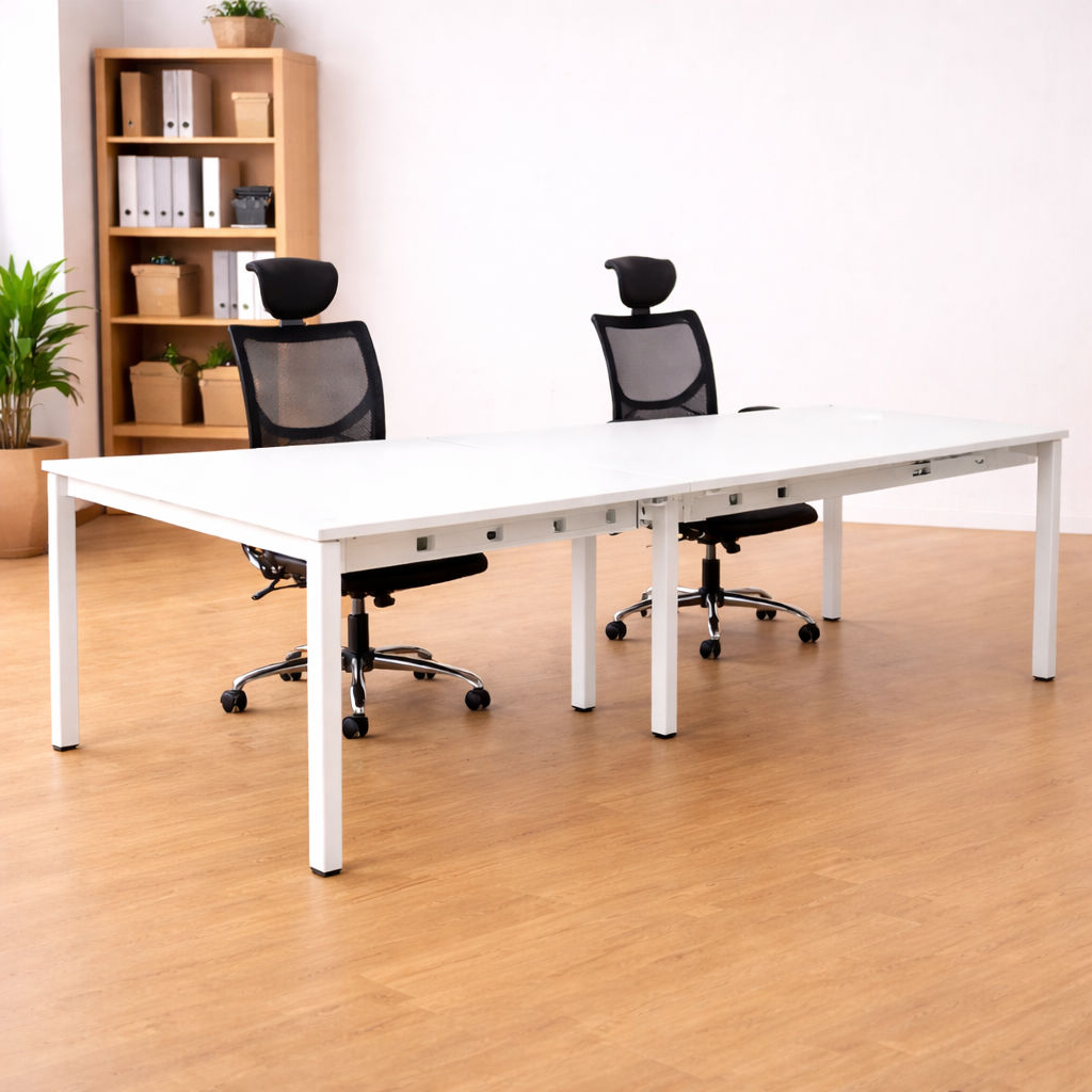 Elitrus (4 X 8 Feet) 4 Seater Office Workstation Table Powder coated metal base with with Prelam particle board top with raceway