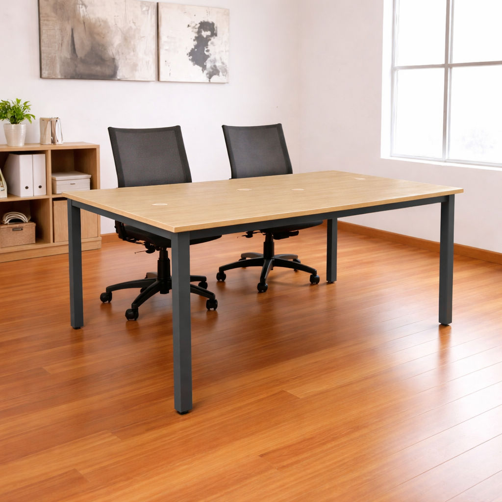 Elitrus (4 X 6 Feet) 4 Seater Office Workstation Table Powder coated metal base with Prelam particle board top with raceway - Beige