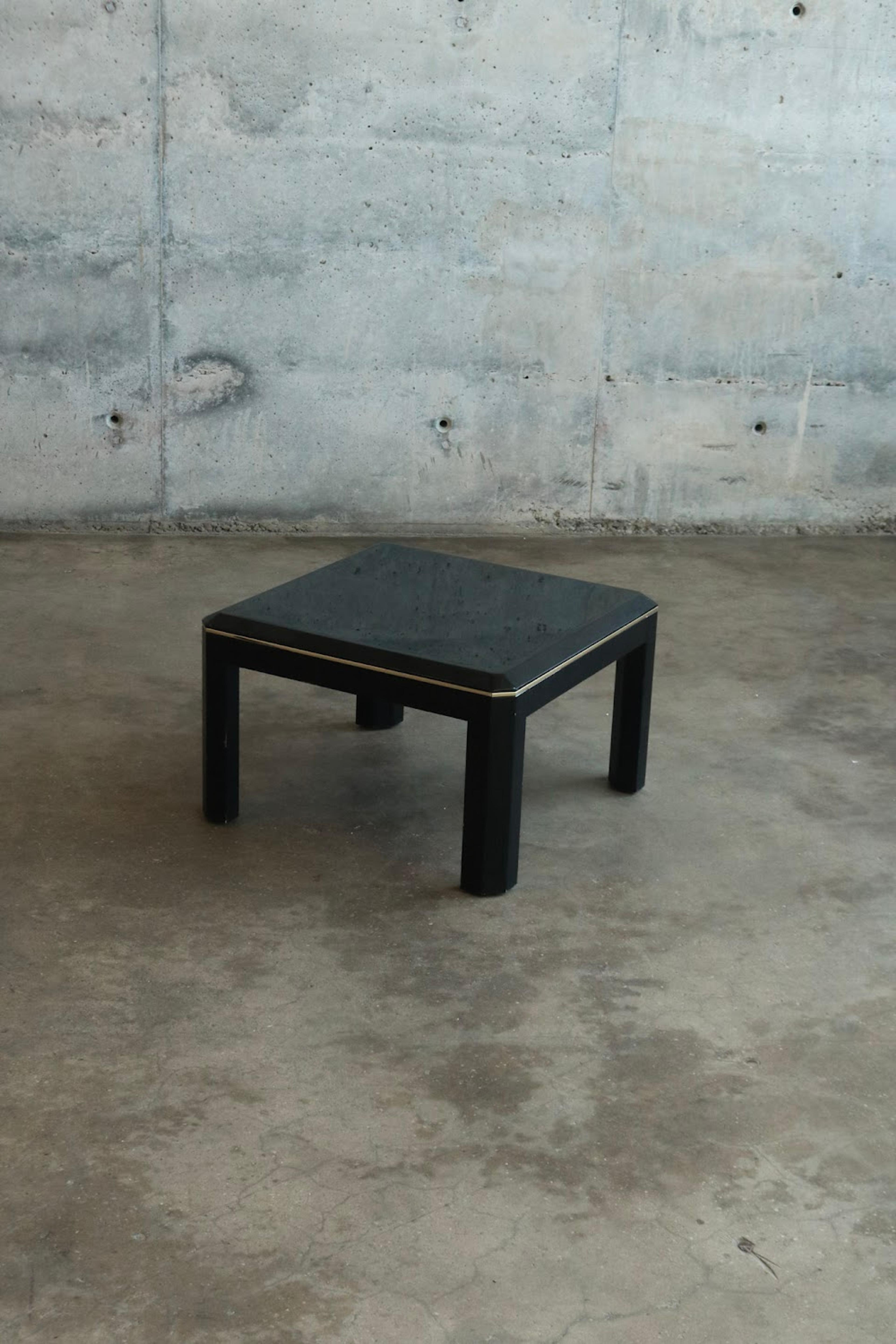 Vintage Postmodern Black Lacquered Wood Square Coffee Table