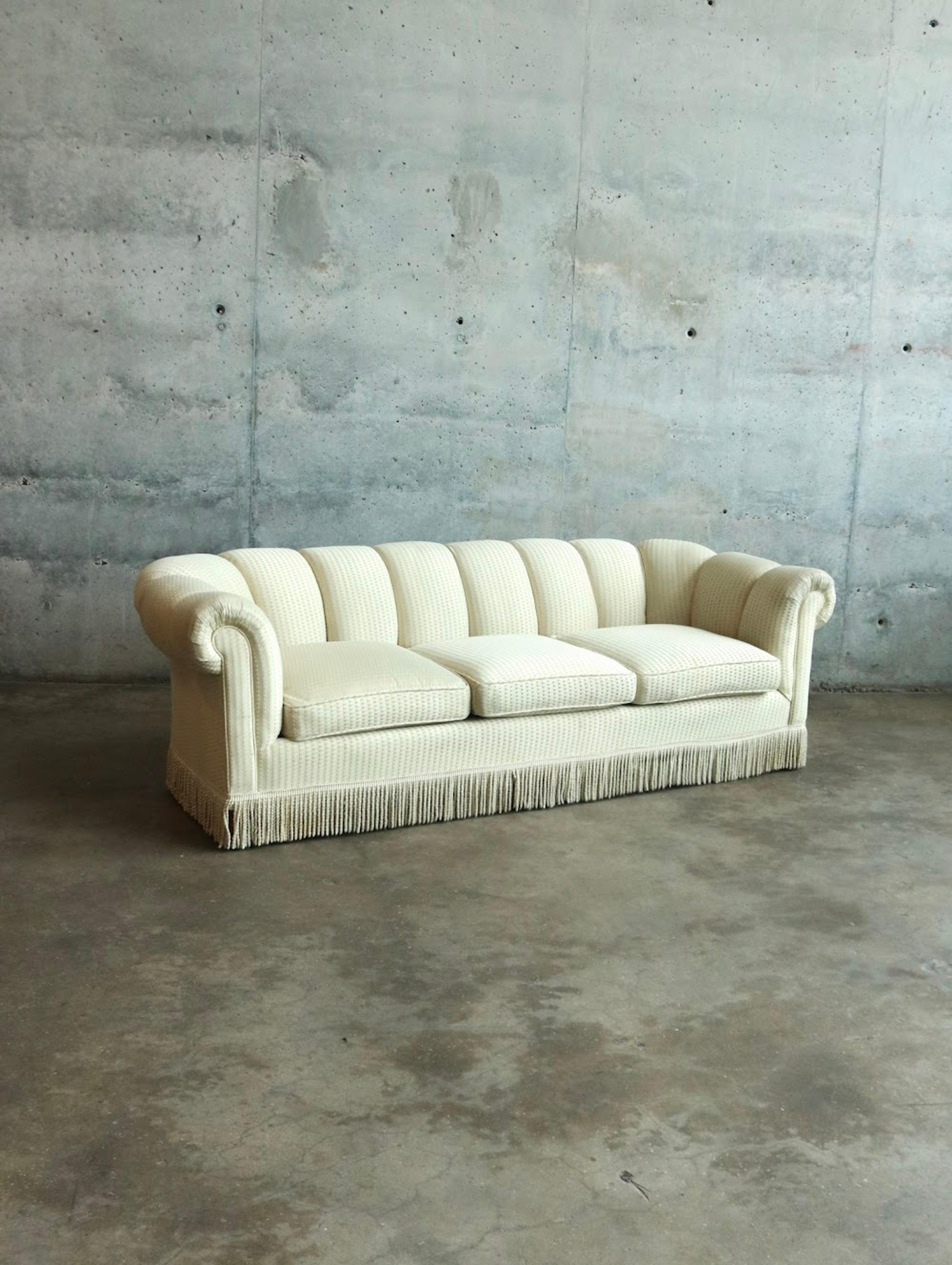 Victorian Style Cream Upholstered Curved Sofa