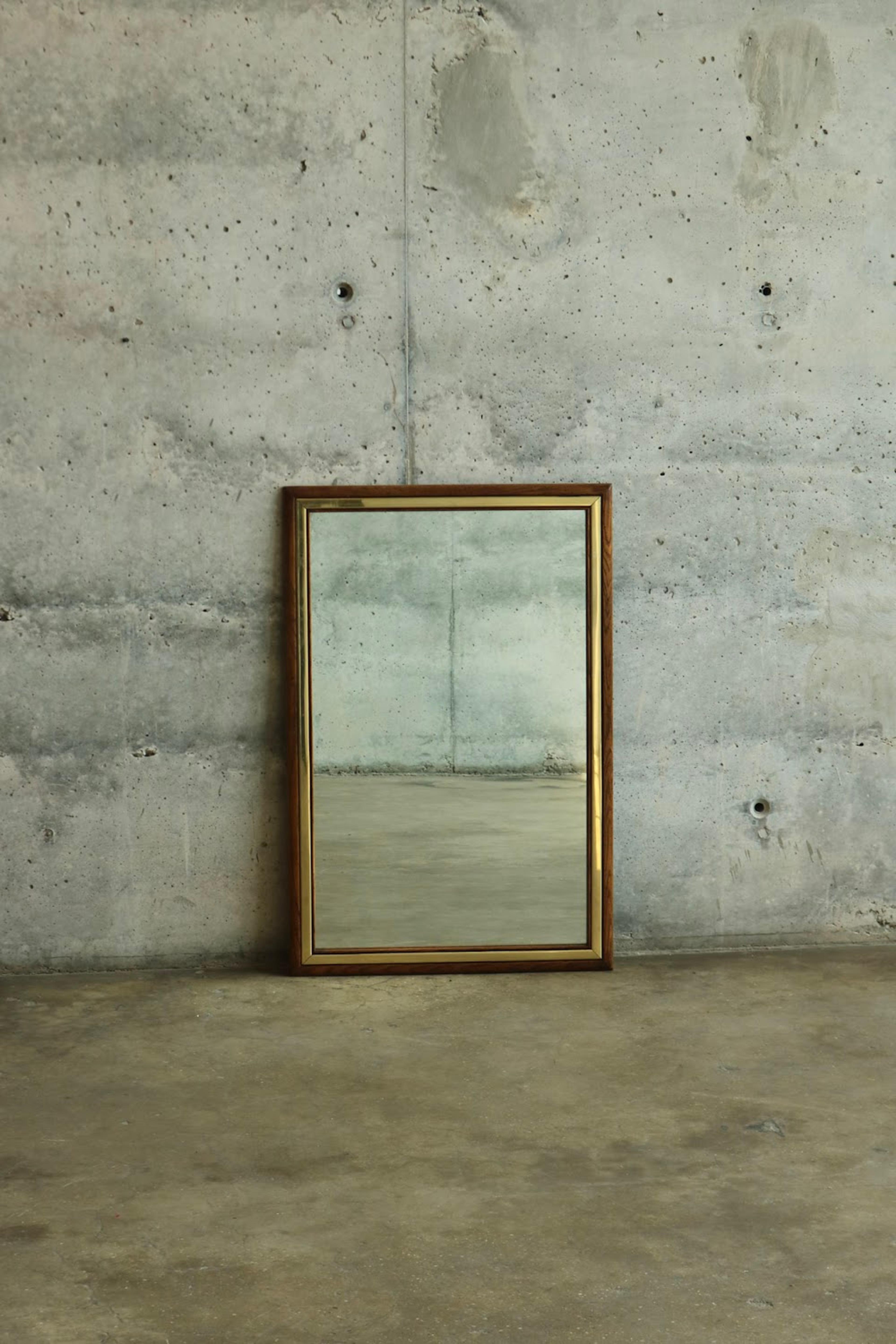 Vintage Walnut Stand Mirror With Golden Frame