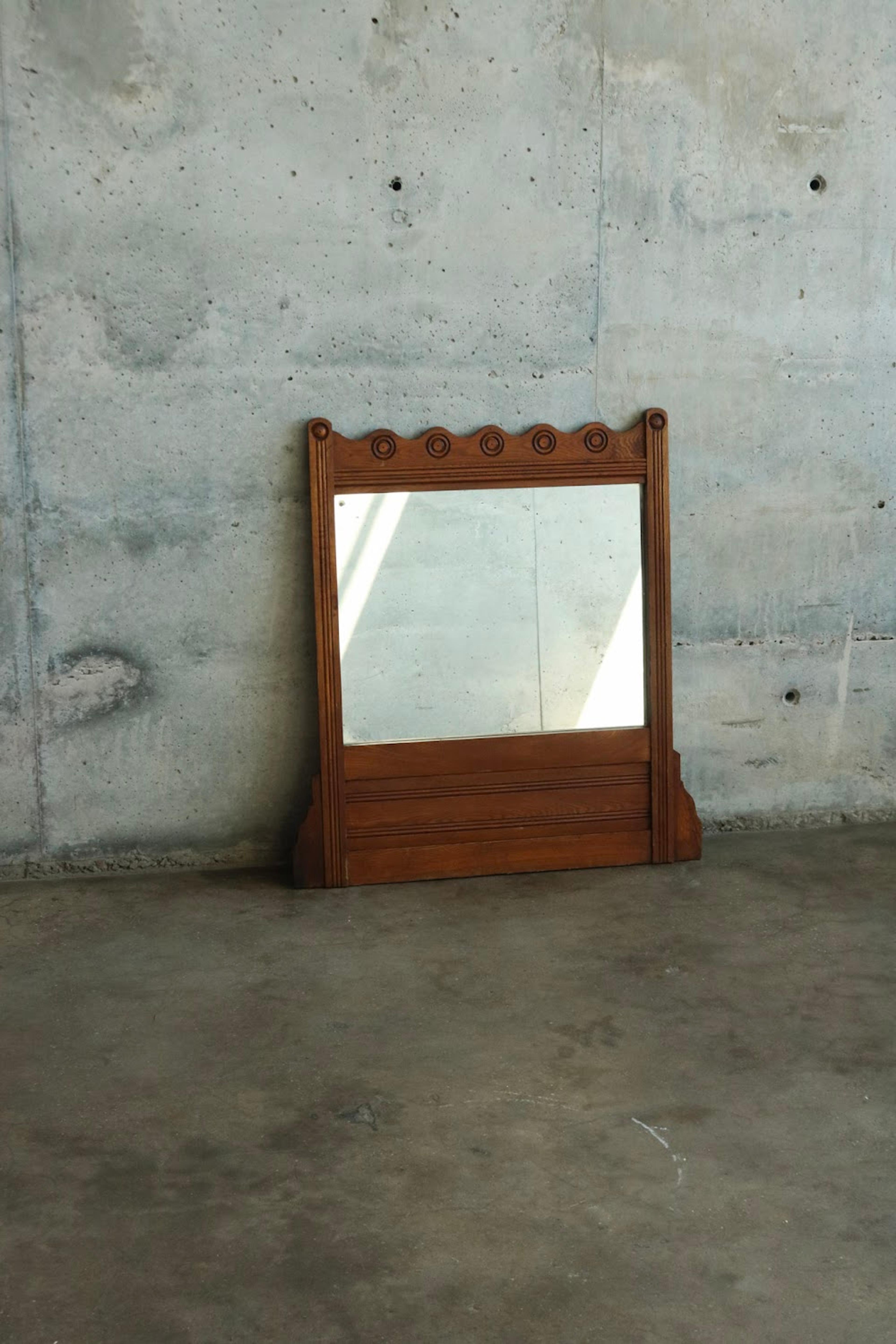 Antique Solid Oak Wood Wall Mirror