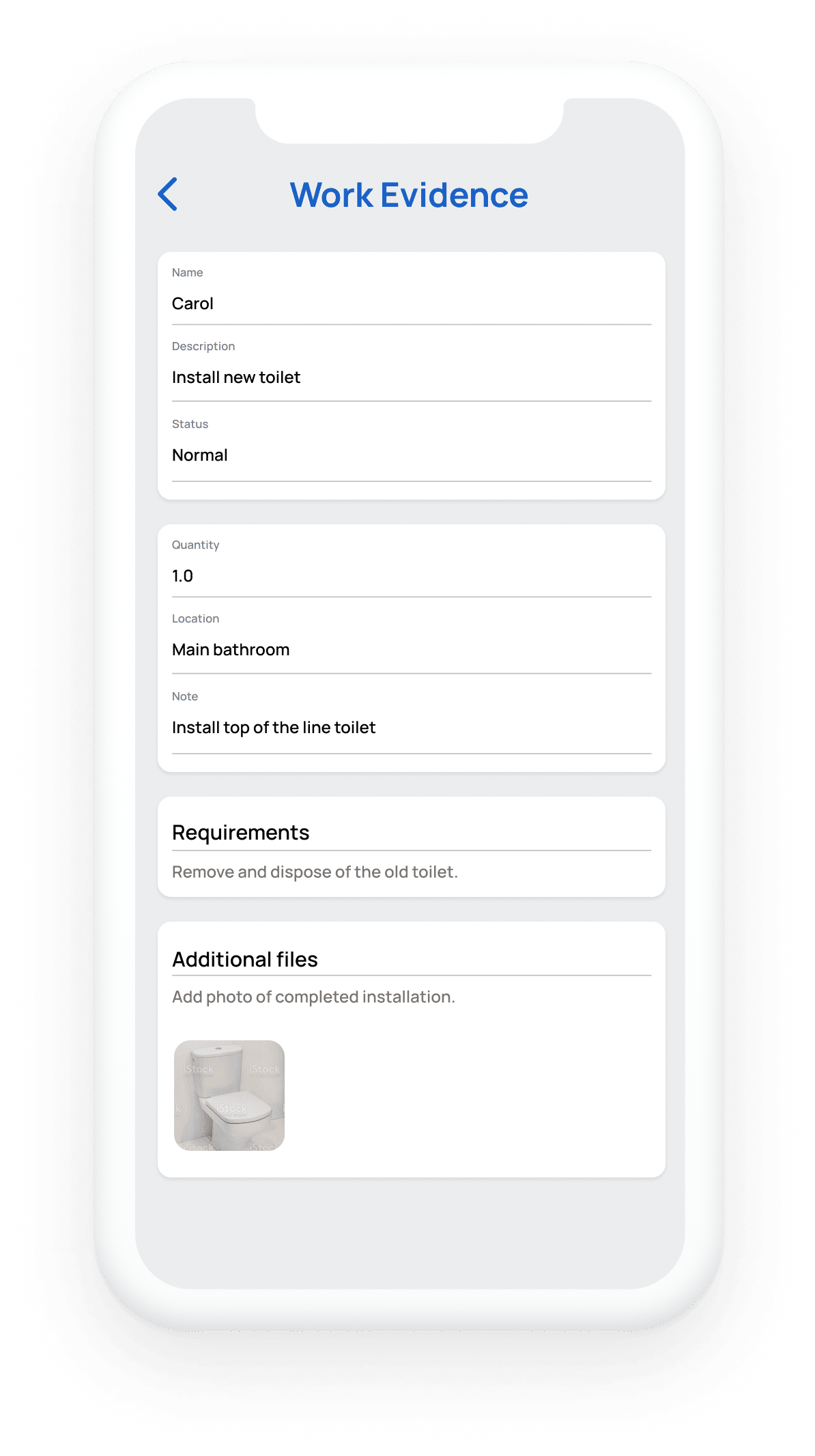 Field app - Work evidence