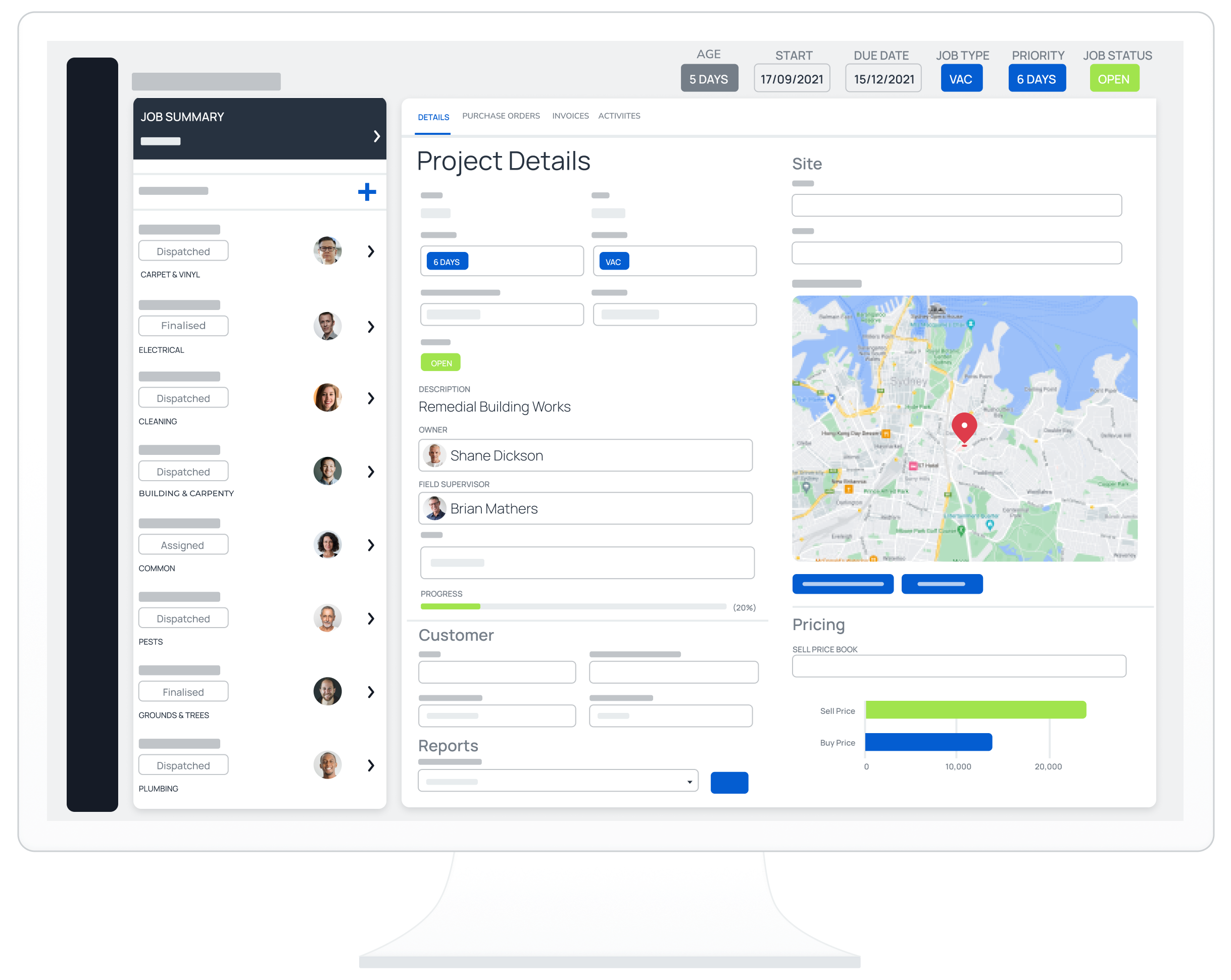 Project Management Screen