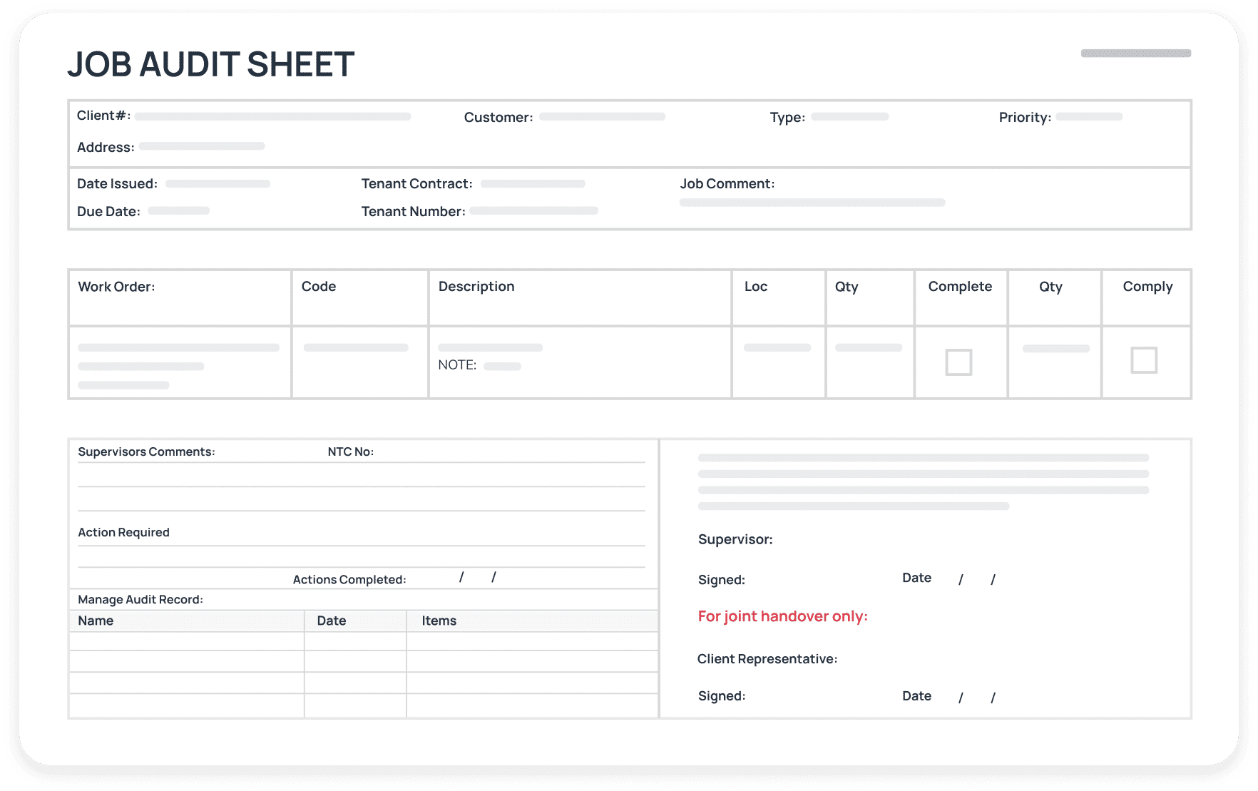 job audit sheet