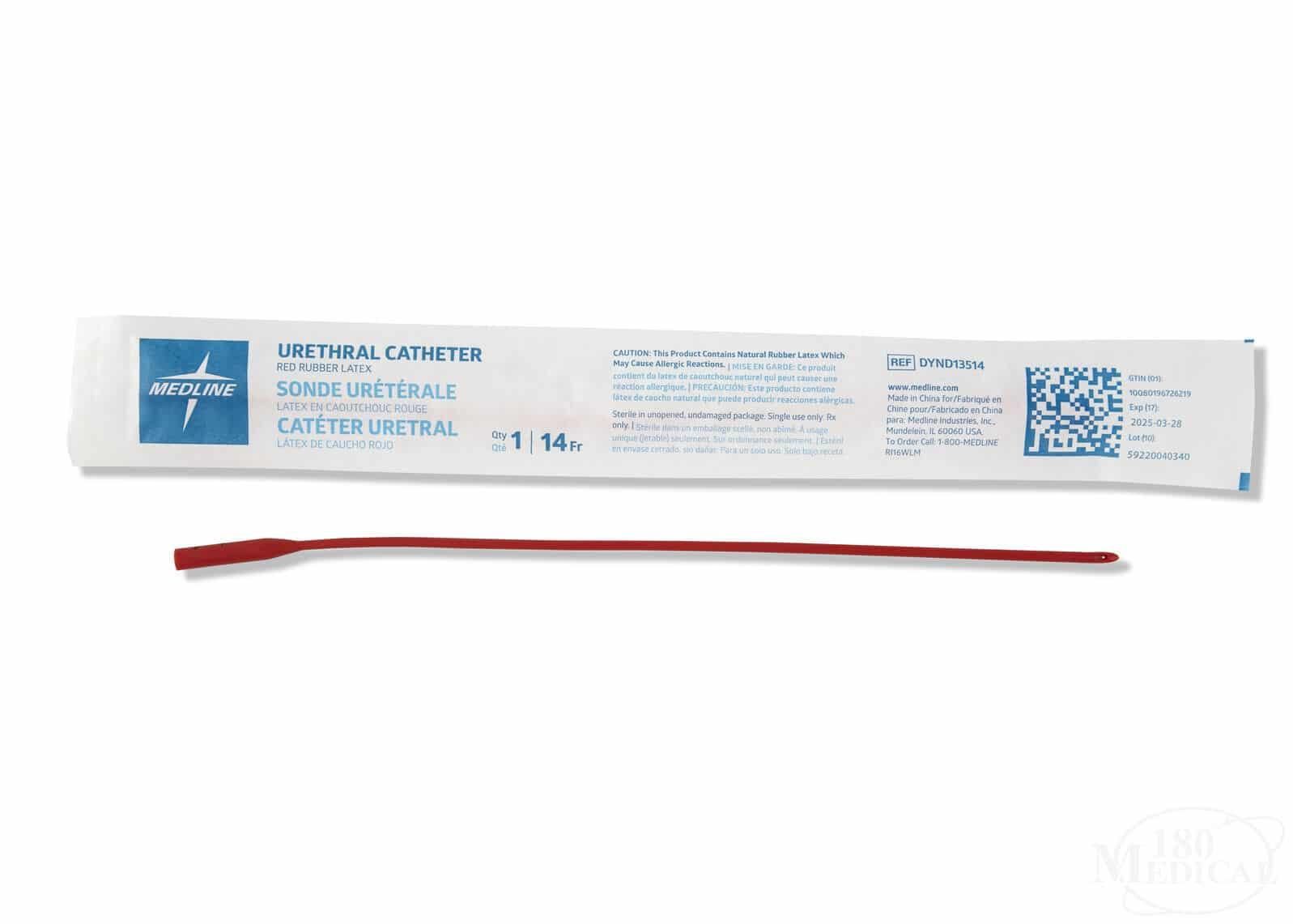 Medline Red Rubber Catheter Straight Tip Package