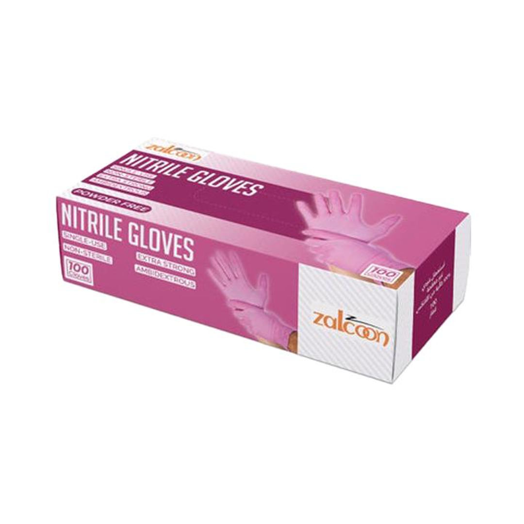 Zalcoon Powder Free Pink Nitrile Gloves - Large Pack of 100 Gloves