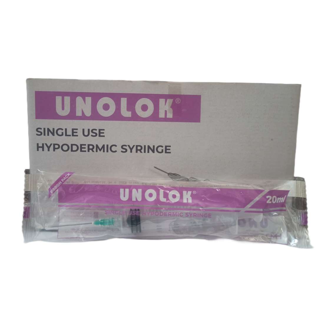 HMD Unolok Luer Lock Syringe with Needle, 20ml, 21G x 1 1/2 Inch - Pack of 25