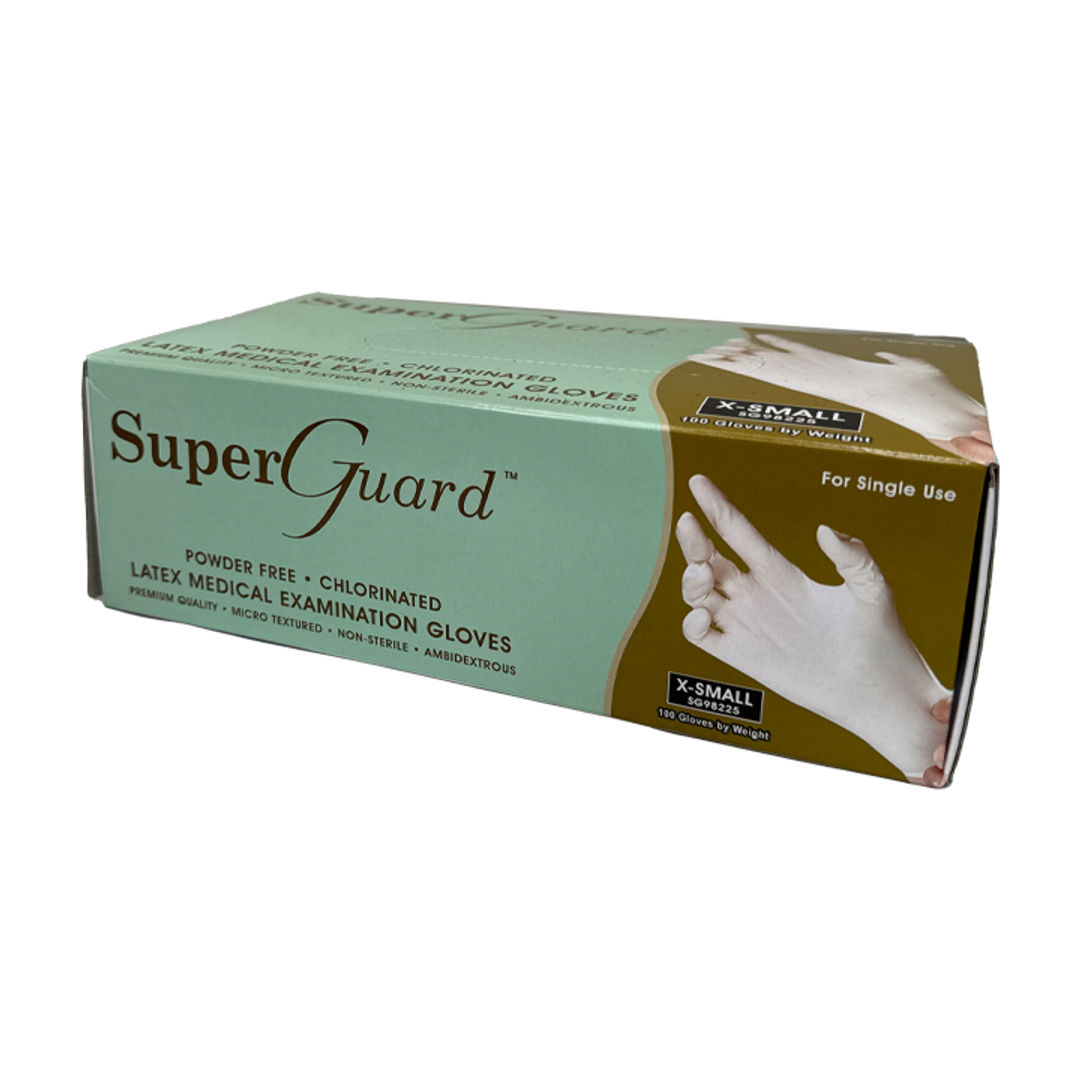 SuperGuard Latex Powder Free Examination Gloves - White/Beige X-Small Pack of 100