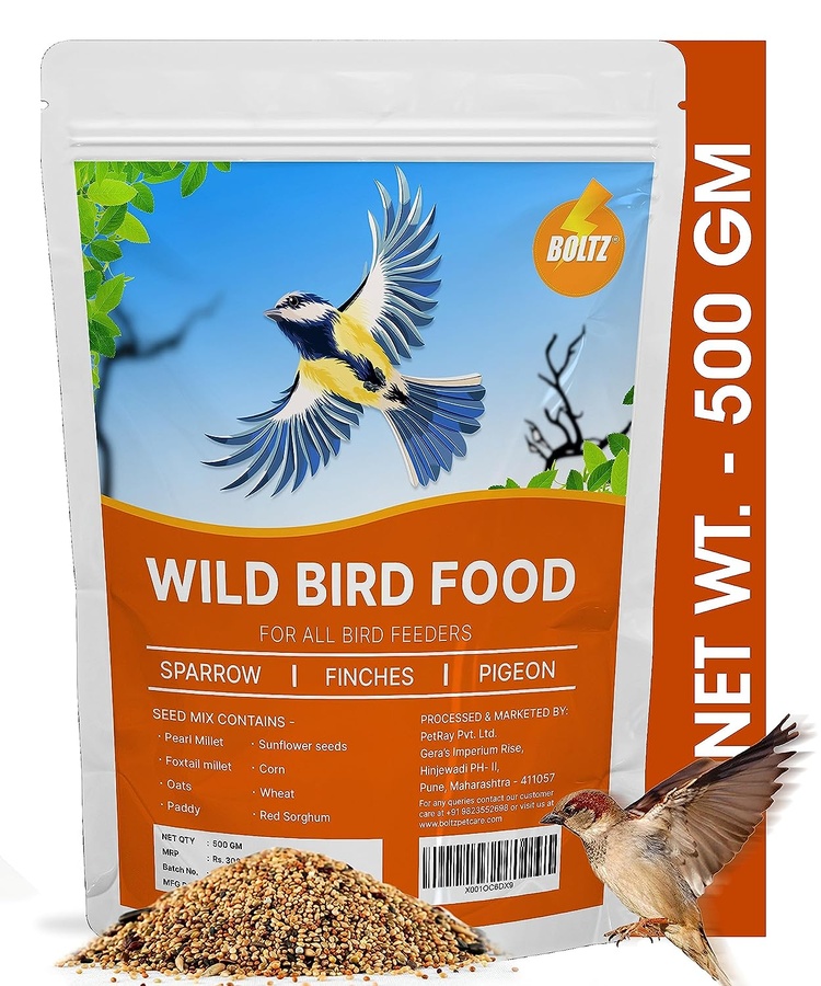 Boltz Bird Food for Sparrow, Finches, Pigeon &amp; All Wild Birds of All Life Stages - Mix Seeds 500 Gm
