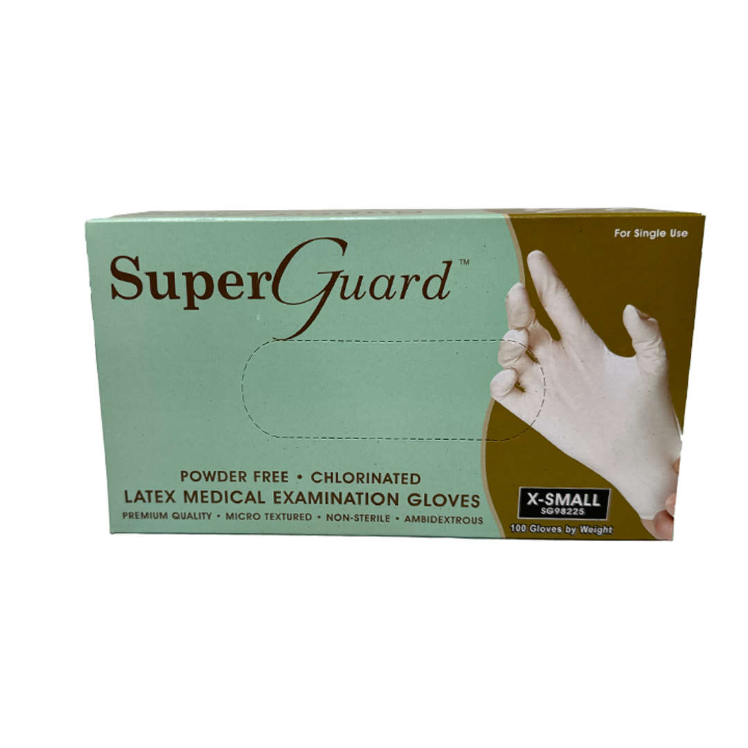 SuperGuard Latex Powder-Free Gloves, White, X-Small - Pack of 100