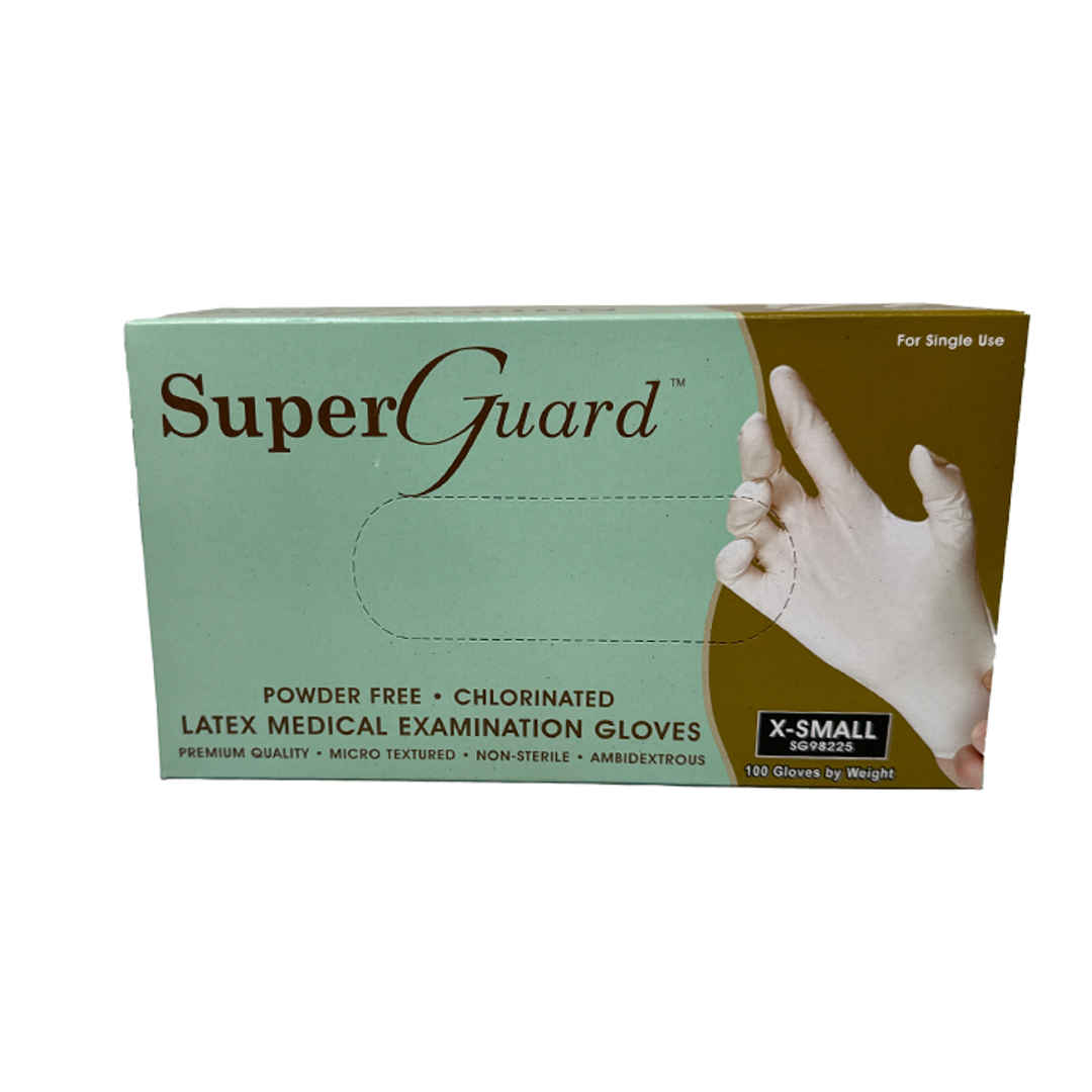 SuperGuard Latex Powder Free Examination Gloves - White/Beige X-Small Pack of 100