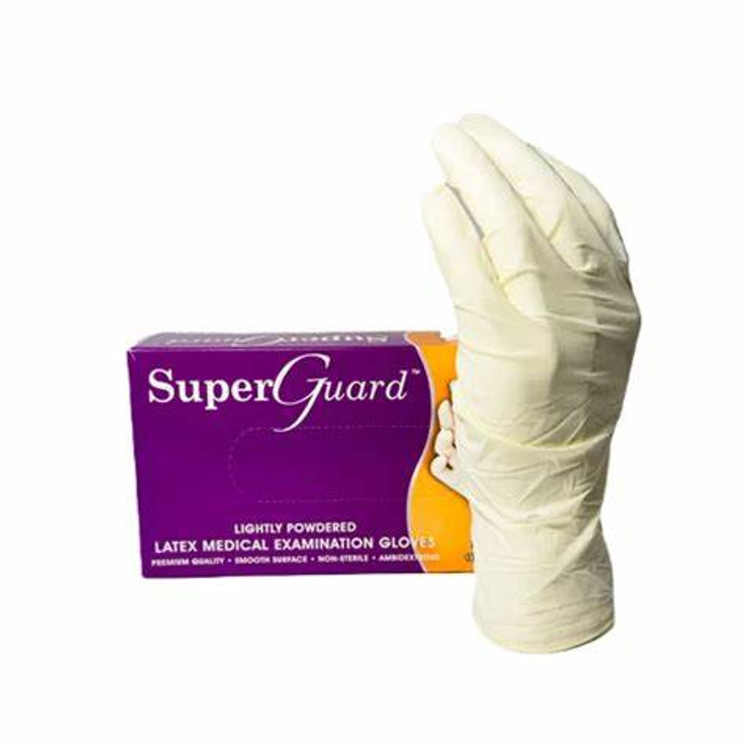 SuperGuard Latex Powdered Gloves - White, Medium - Pack of 100