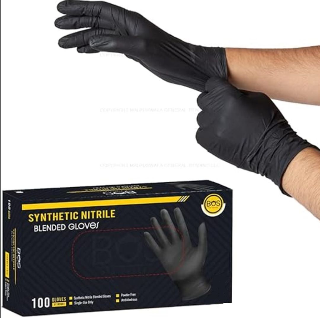 Bos Synthetic Black Nitrile Gloves, Small - Pack of 100