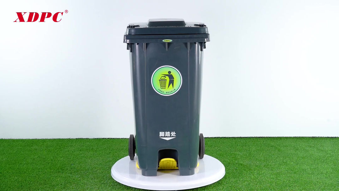 XDPC Plastic Dustbin - with Pedal and Wheel 240 Ltr Black