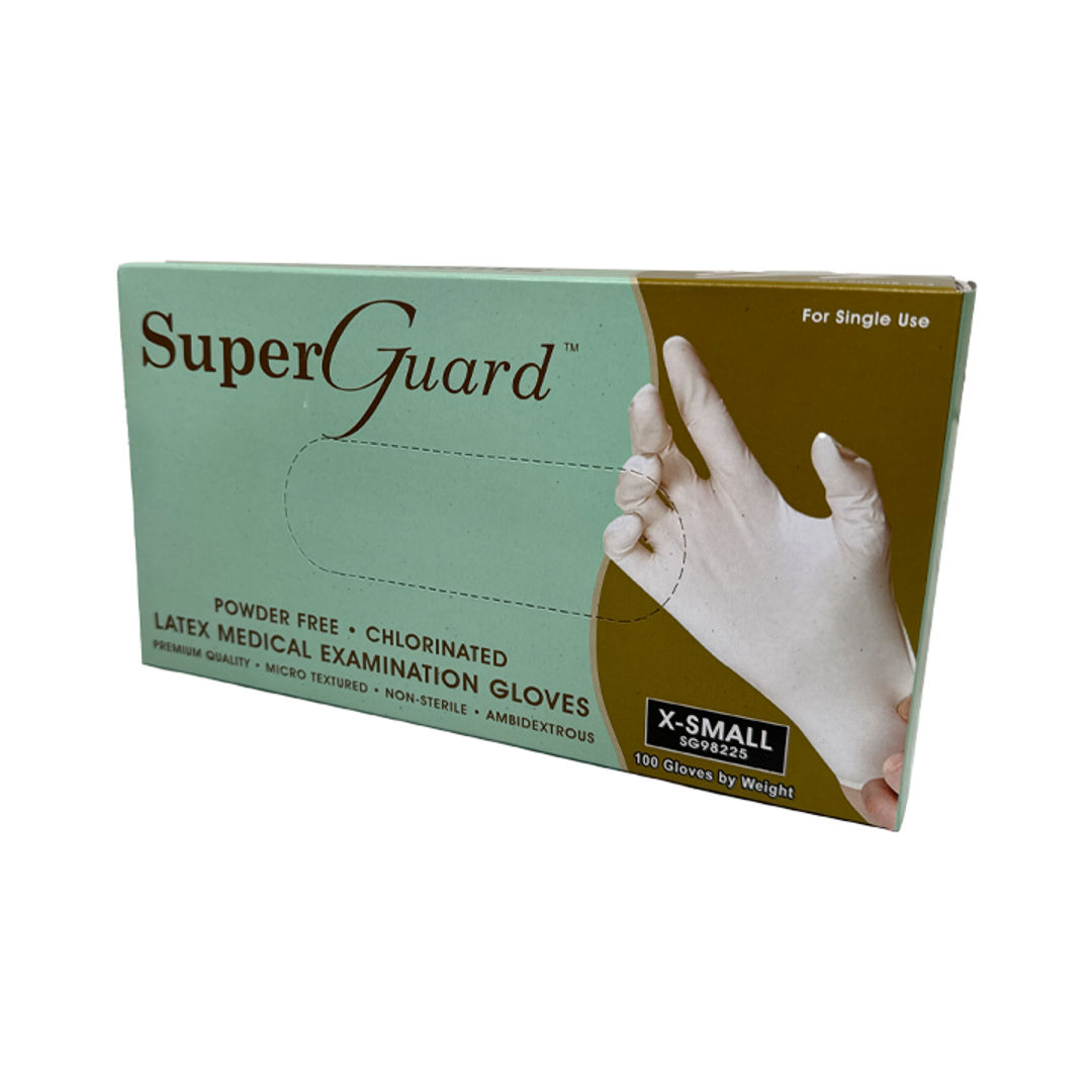 SuperGuard Latex Powder Free Examination Gloves - White/Beige X-Small Pack of 100