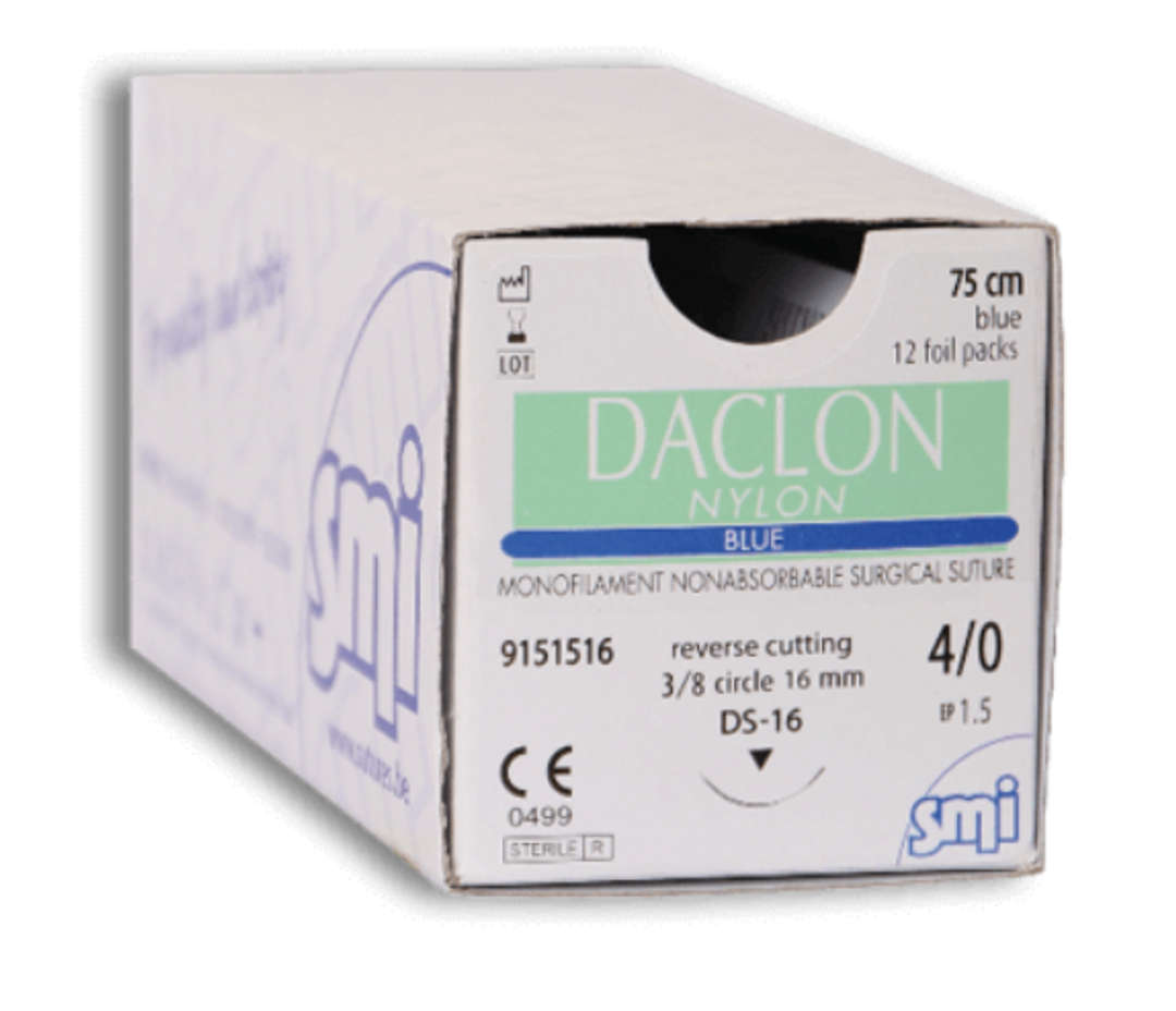 SMI Daclon Nylon Blue 1/2 Circle HR 16mm Suture 9150116