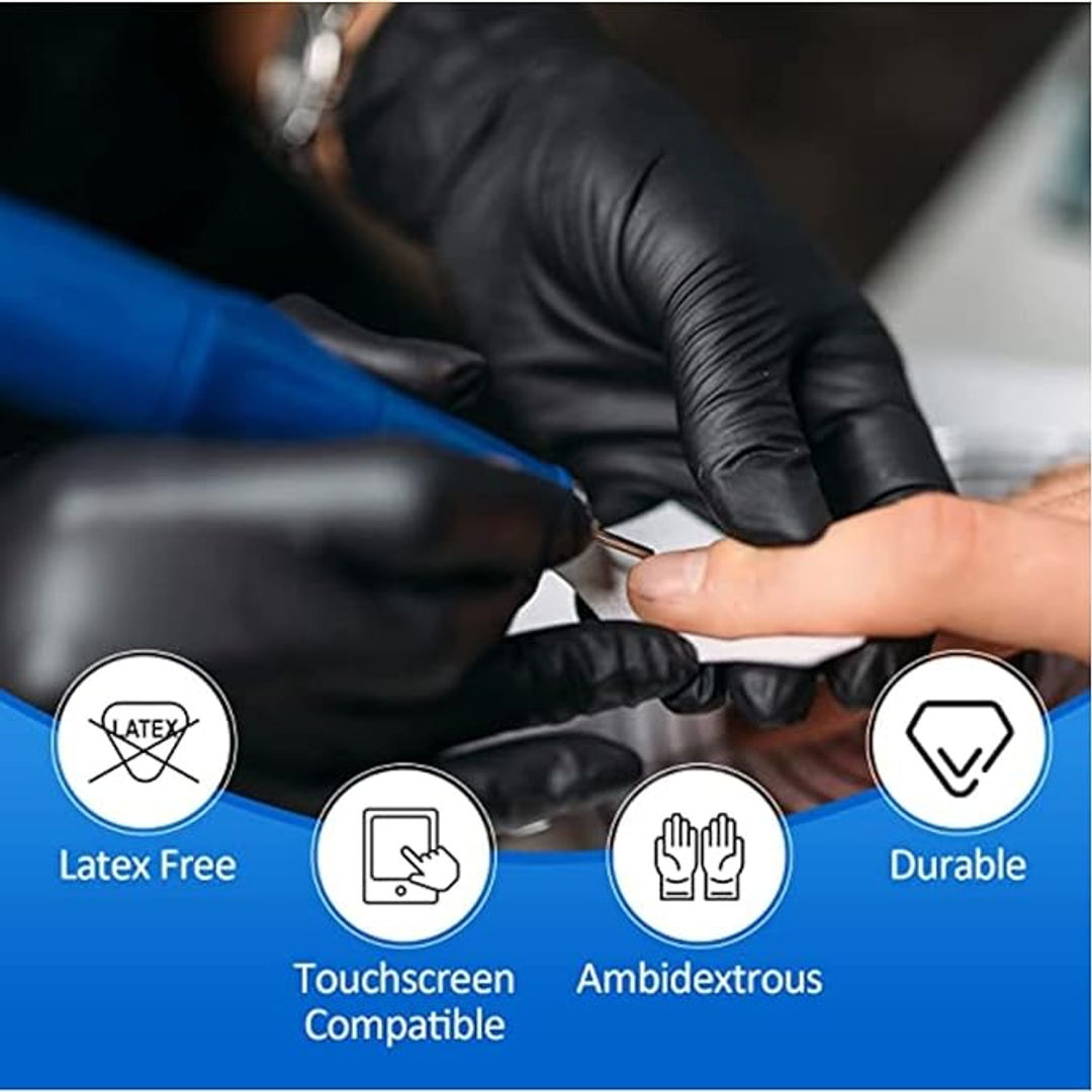 Zalcoon Powder Free Nitrile Examination Gloves - Black - Small Pack of 100 Gloves