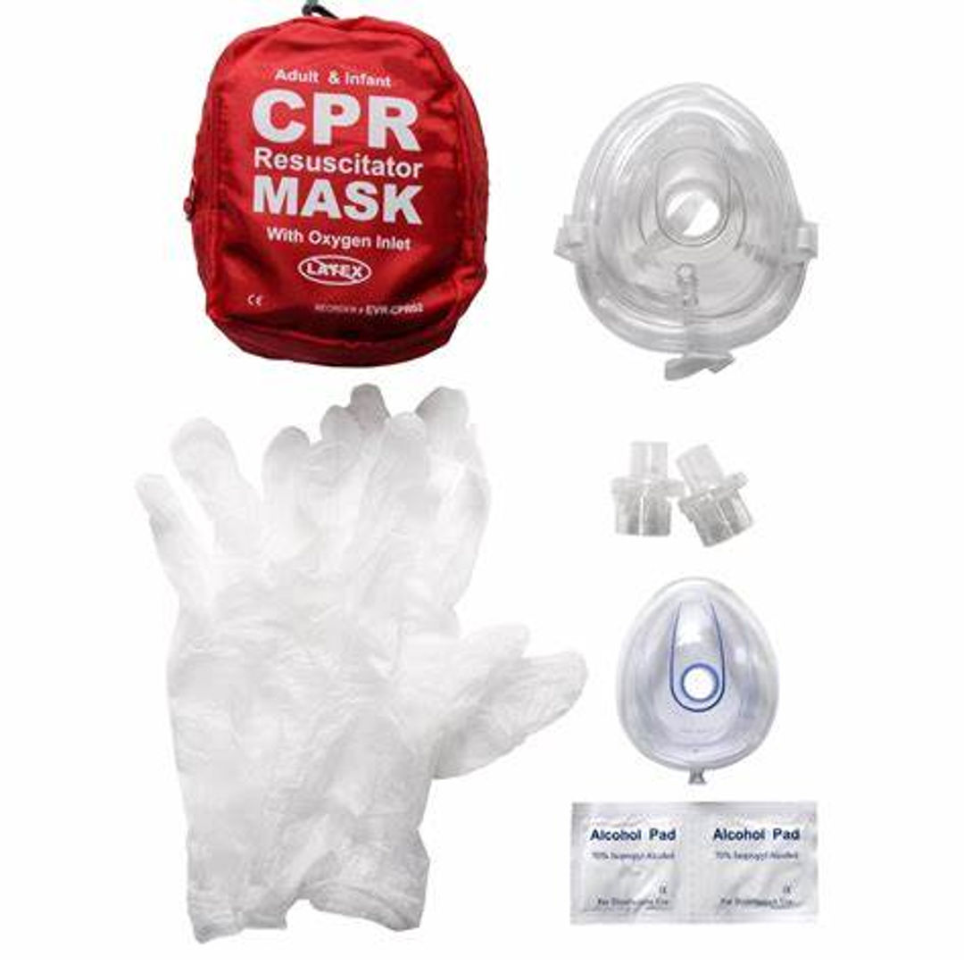 Ever Ready First Aid Adult & Infant CPR Mask Combo Kit With 2 Valves With Pair Of Vinyl Gloves & 2 Alcohol Prep Pads - Red