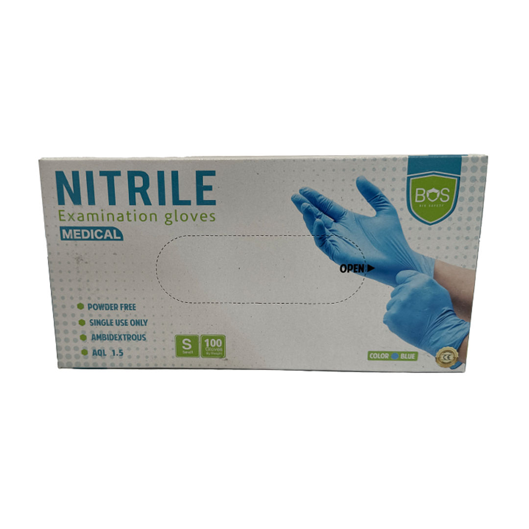 Bos Blue Nitrile Gloves, Small - Pack of 100