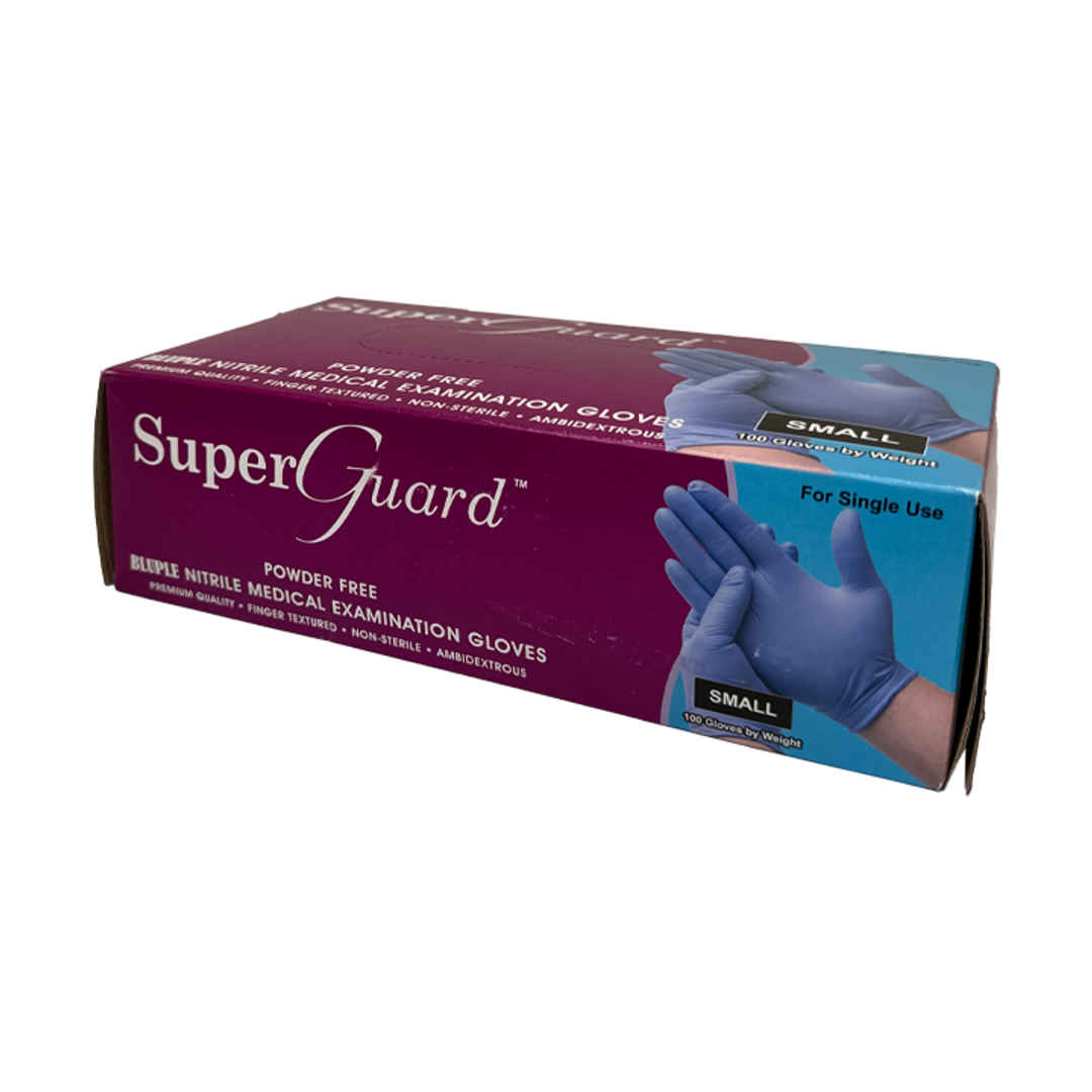 SuperGuard Synthetic Nitrile Powder Free Examination Gloves - Blue Small Pack of 100