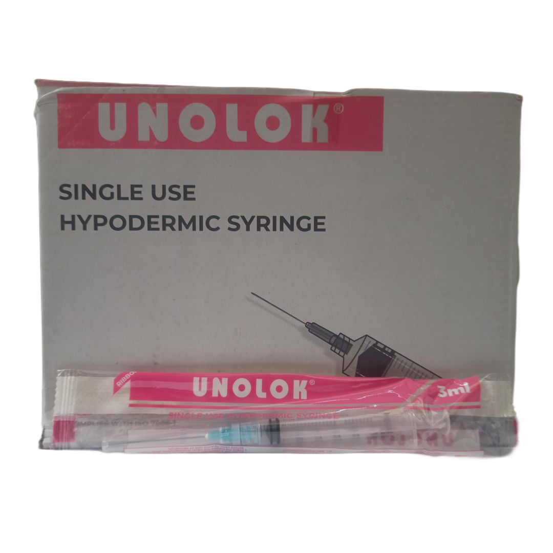 HMD Unolok Syringe - 3ml, 23G x 1-1/4 Inch, Luer Lok, Pack of 100