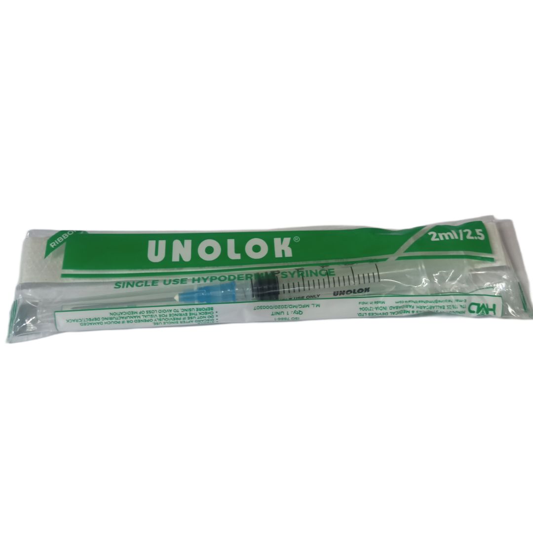 HMD Unolok Syringe - 2ml, 23G x 1-1/4 Inch, Luer Lok, Pack of 100