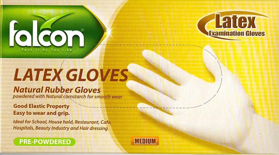 Falcon White Latex Examination Gloves - Medium Pack of 100