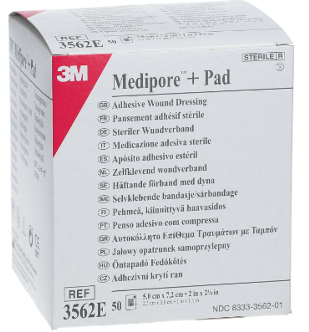 3M Medipore + Pad Wound Dressing - 5cm x 7cm Pack of 50 (3562E)