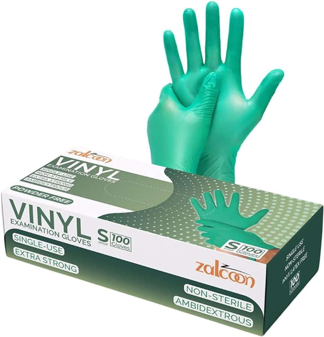 Zalcoon Powder Free Green Vinyl Disposable Gloves Pack of 100