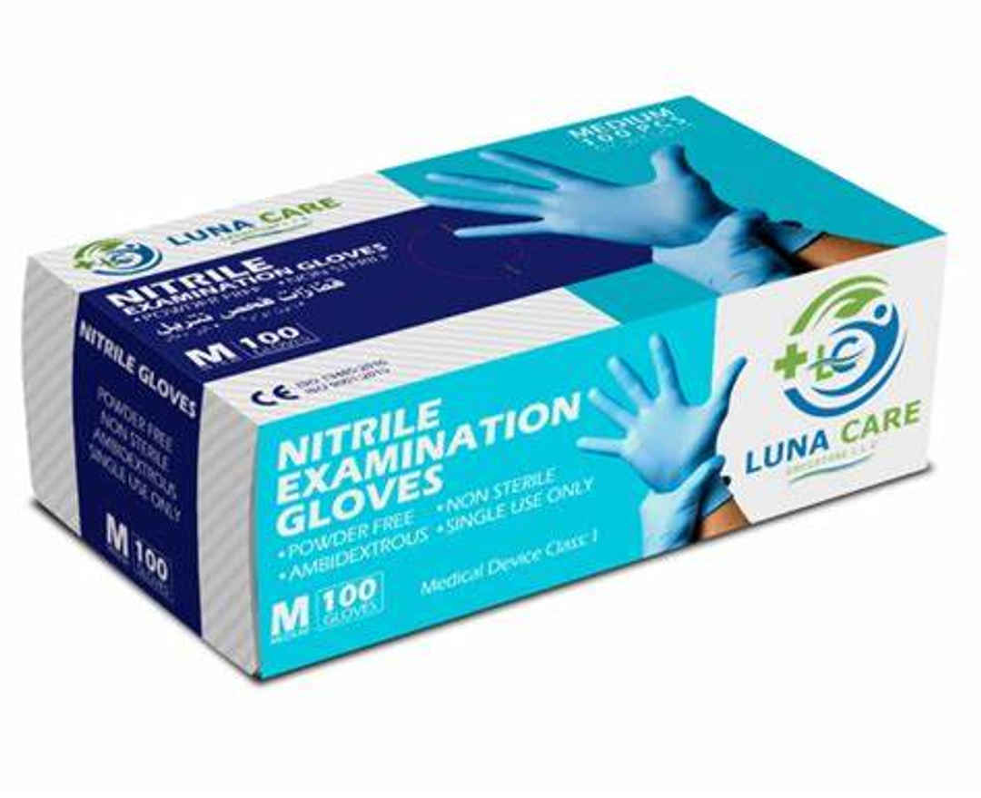 Lunacare Nitrile Gloves Powder Free Blue Medium Pack of 100 (11303)