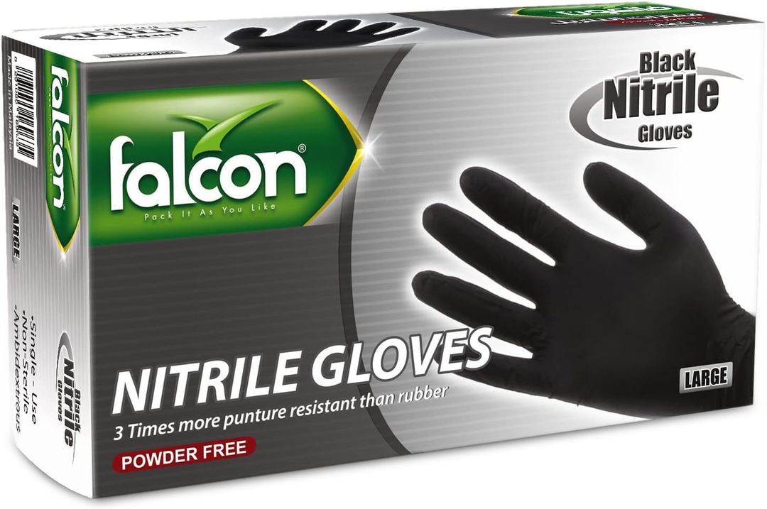 Falcon Powder-Free Black Nitrile Gloves Large, Pack of 100