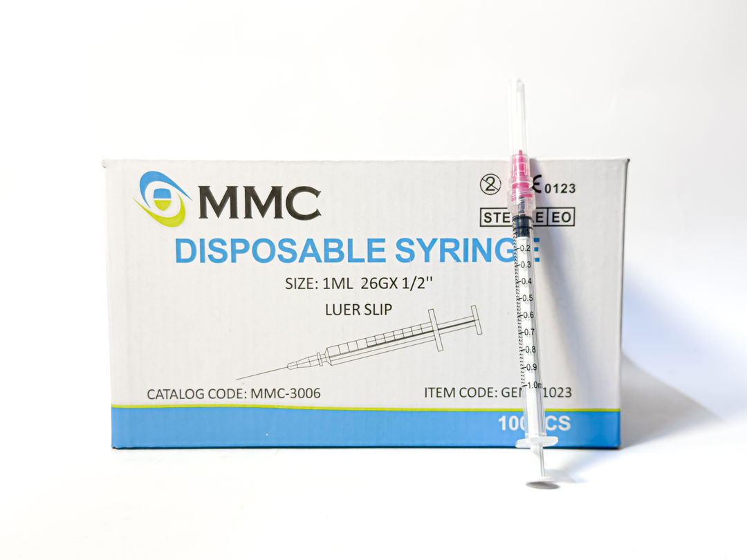 MMC Disposable Luer Slip Syringe with Needle - 1ml 26G x 1/2inch 100 Pieces/Box (GENC-1023)