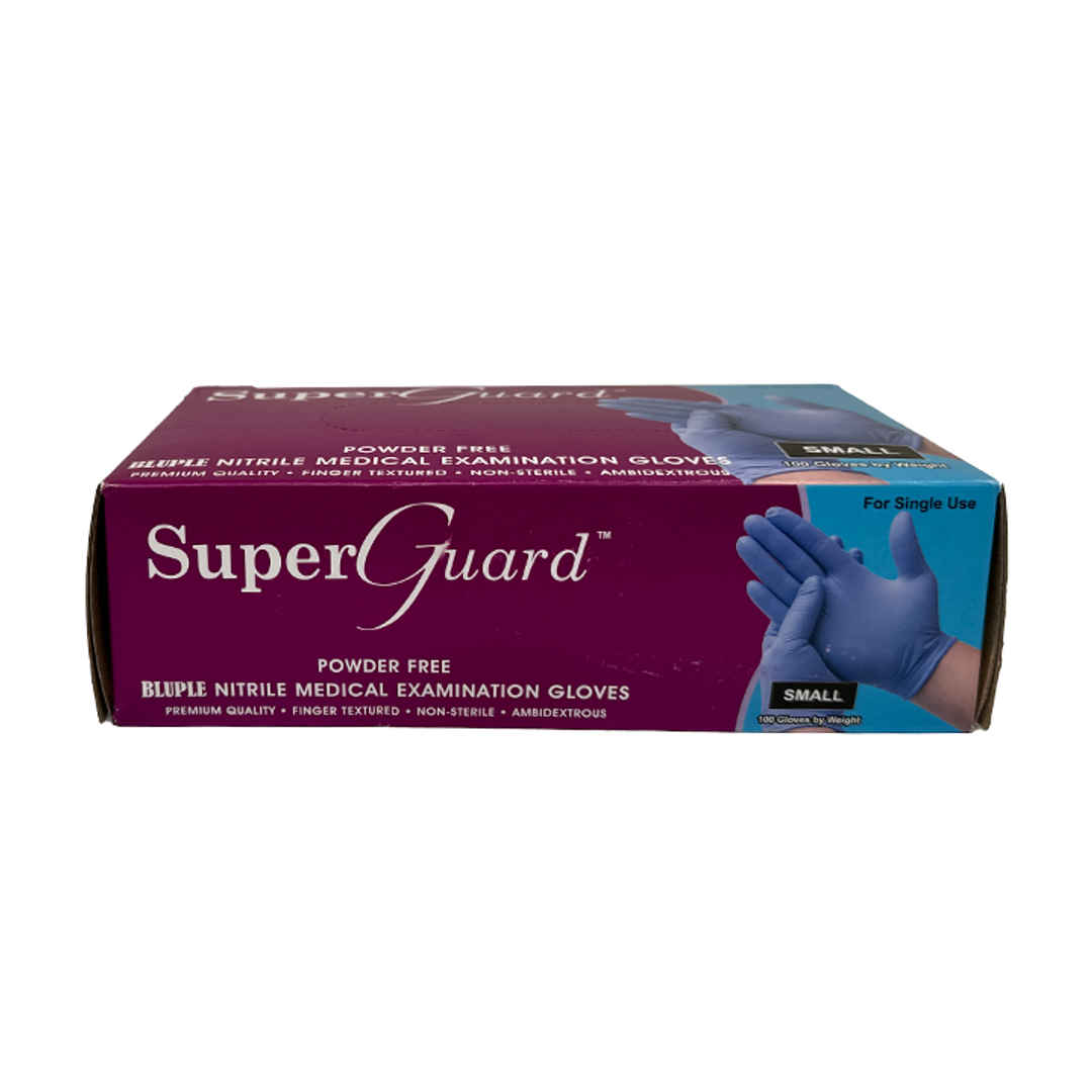 SuperGuard Synthetic Nitrile Powder Free Examination Gloves - Blue Small Pack of 100
