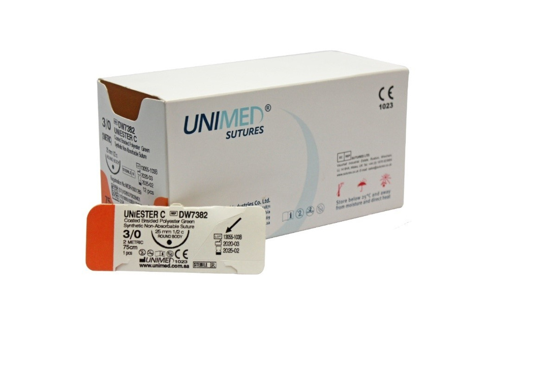 Unimed Uniester C Suture - 25mm USP 3-0 Pack of 12 (DW7382)