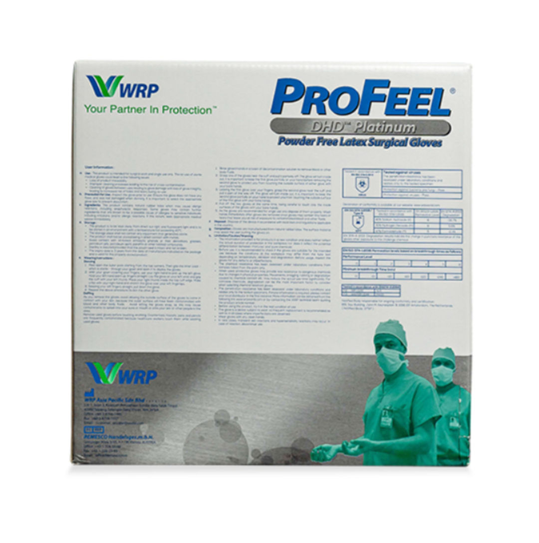 WRP - Profeel DHD Platinum Latex Powder Free Surgical Gloves (MULTIVAC) - Size 7.5 (50Pairs/Box)