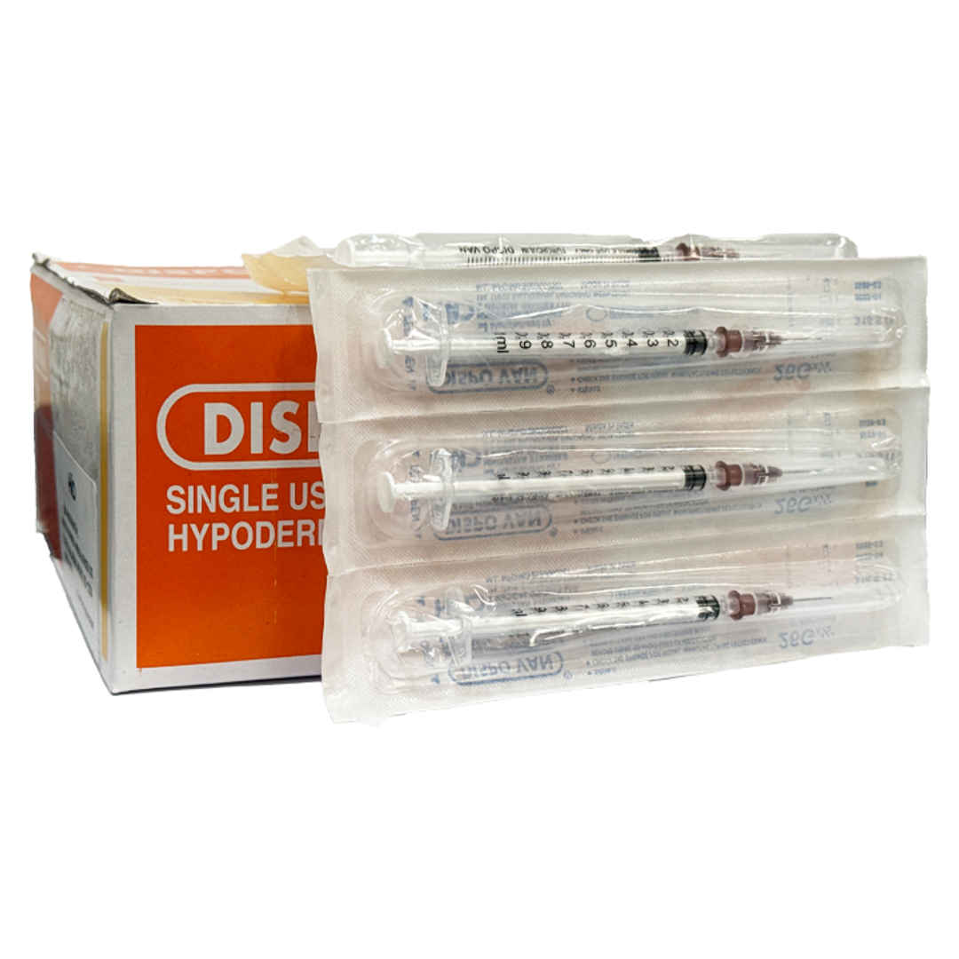 Dispovan Syringe 1ml Tuberculin  - 26G x 1/2" Ribbon Packed Pack of 100