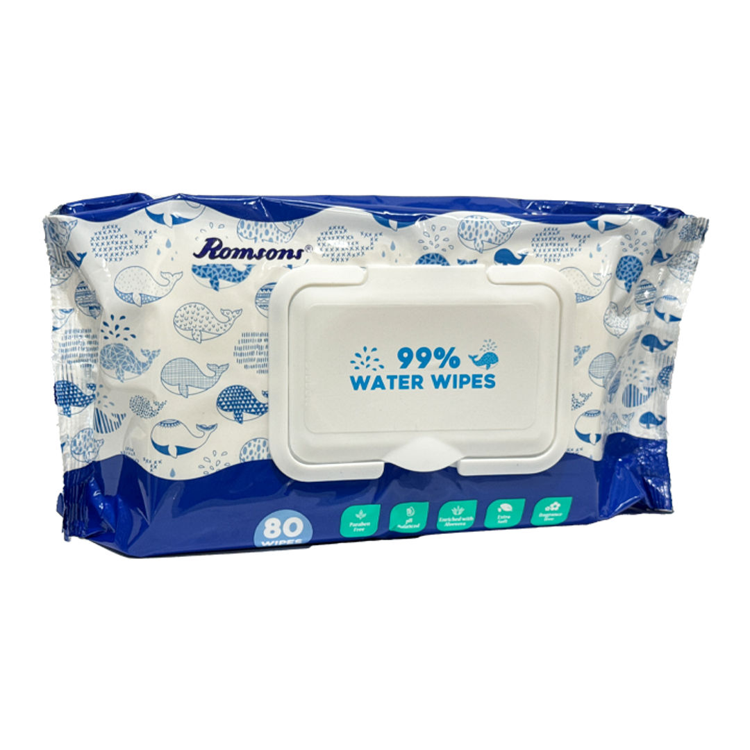 Romsons Dignity Water Wipes, 80 Wipes/Pack - 150 x 200mm, 1 EA (GS-8450)