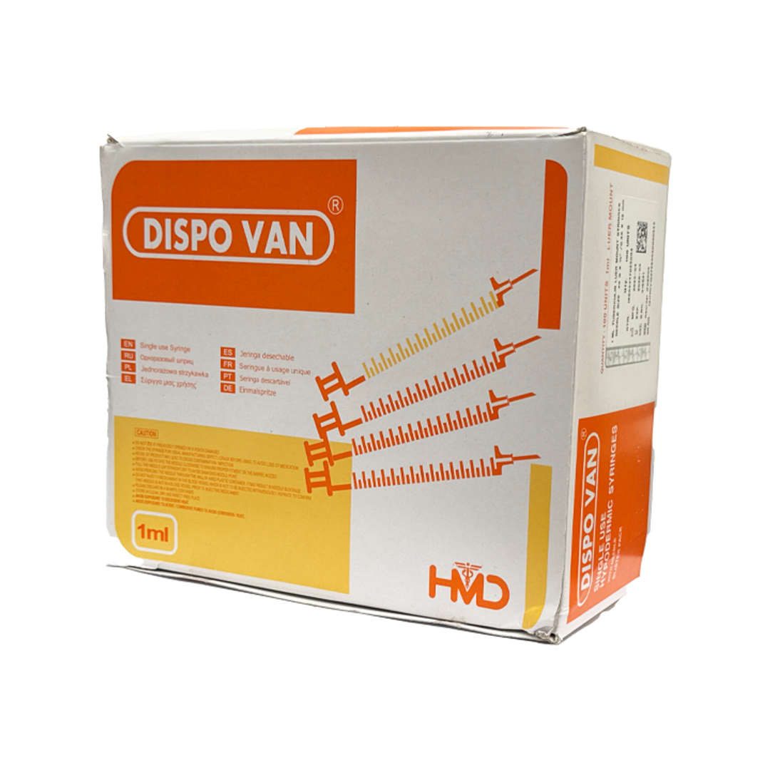 HMD Dispovan Tuberculin Syringe with Needle, 1ml, 26G x 1/2 Inch - Pack of 100