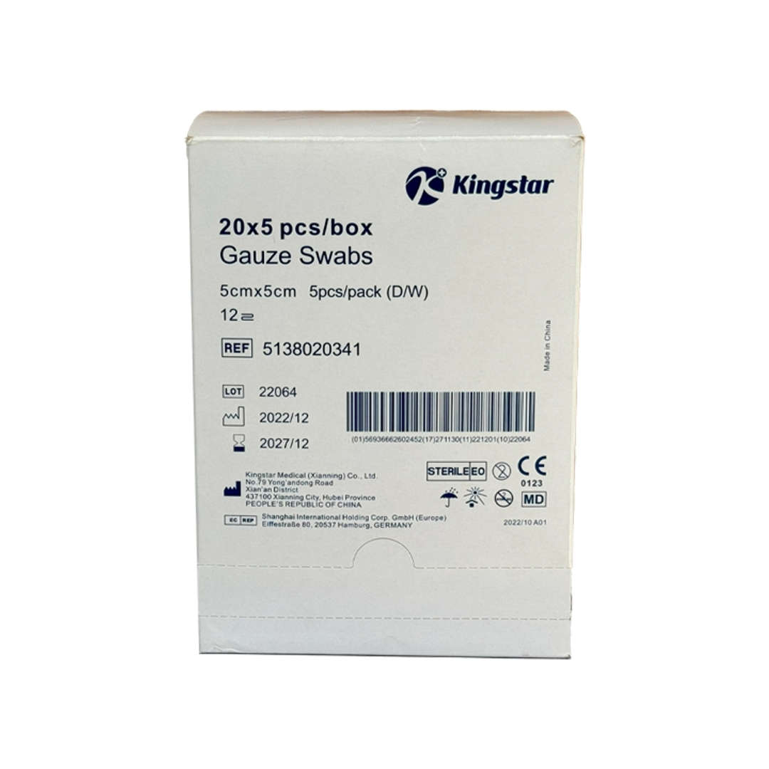 Kingstar Gauze Swab Plain Sterile Double Wrap N5, 10 x 10 x 12 Ply - 20 x 5 pcs/Box