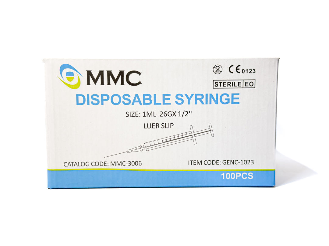 MMC Disposable Luer Slip Syringe with Needle - 1ml 26G x 1/2inch 100 Pieces/Box (GENC-1023)